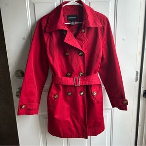 LONDON FOG Trench Coat Double Breasted Women Size LARGE Red Belted vintage look